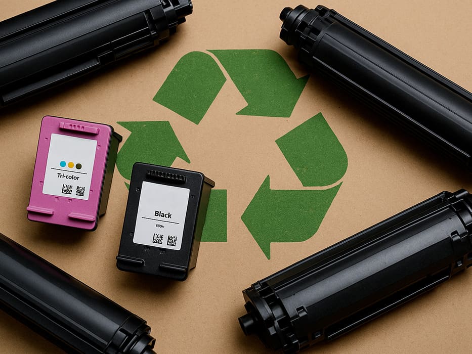 Une cartouche jet d'encre et toner devant une biodiversité préservée grâce au recyclage de cartouche