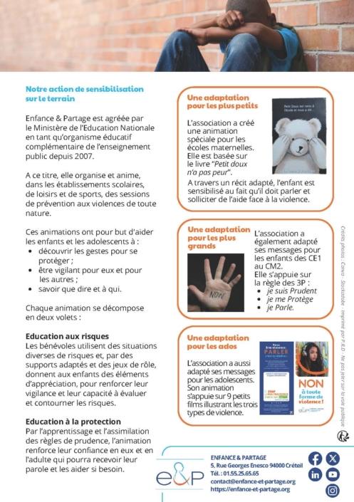 Enfance et Partage actions sensibilisation avec Opération cartouches